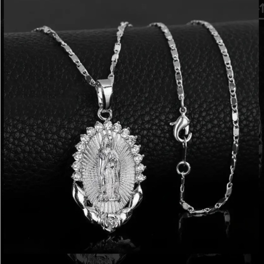 Silver Virgin Mary Pendant Necklace